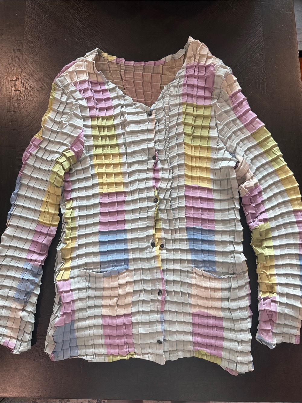 Women’s Pastel Textured Button-Front Blouse - White Multi